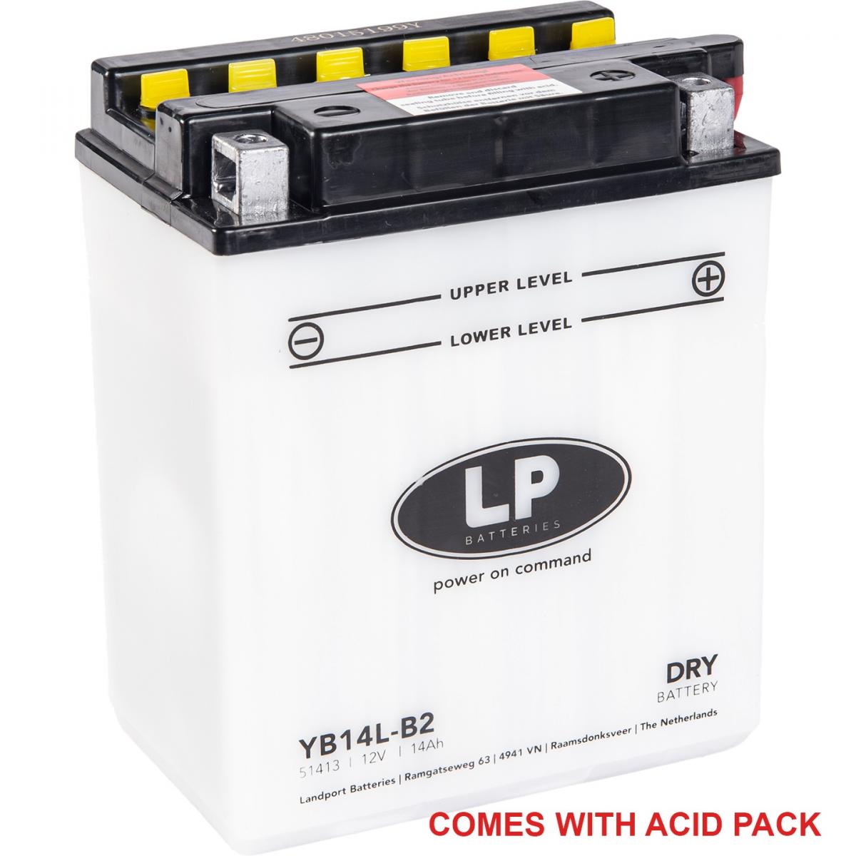 BATTERY YB14L-B2 12V 14Ah., LANDPORT WITH ACID PACK, ROAD, MC MA YB14L-B2