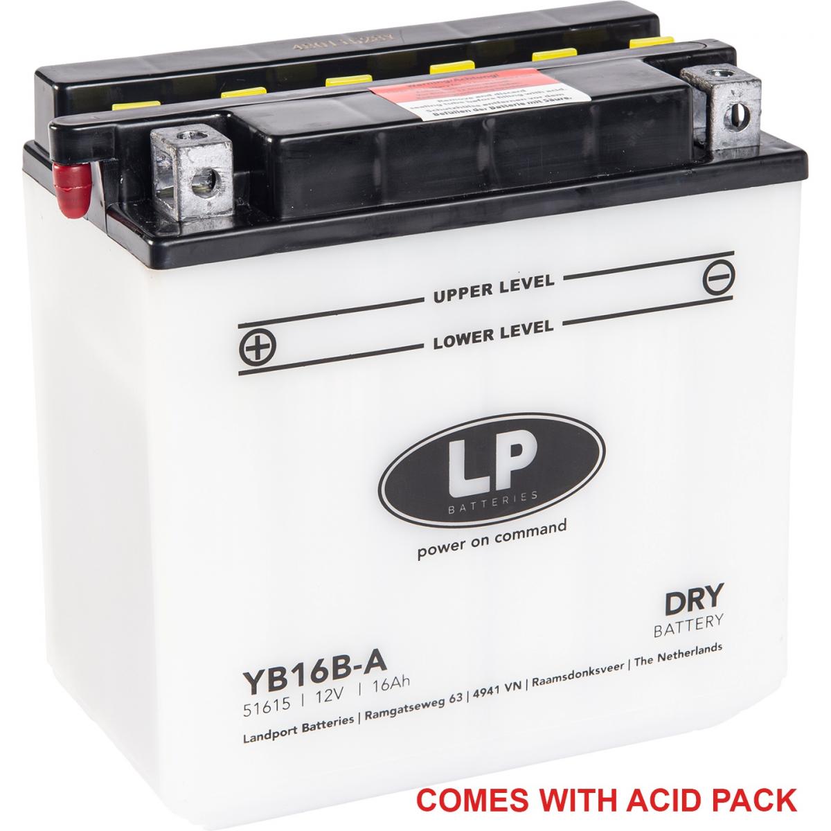 BATTERY YB16B-A 12V 16Ah., LANDPORT WITH ACID PACK, ROAD, MC MA YB16B-A