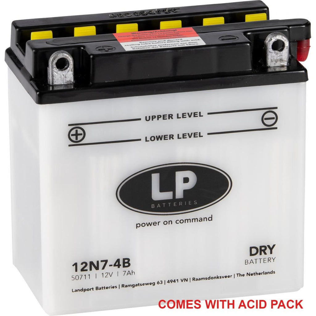 BATTERY 12N7-4B 12V 7Ah. DRY w/Acid Pack, LANDPORT 50711 MA 12N7-4B