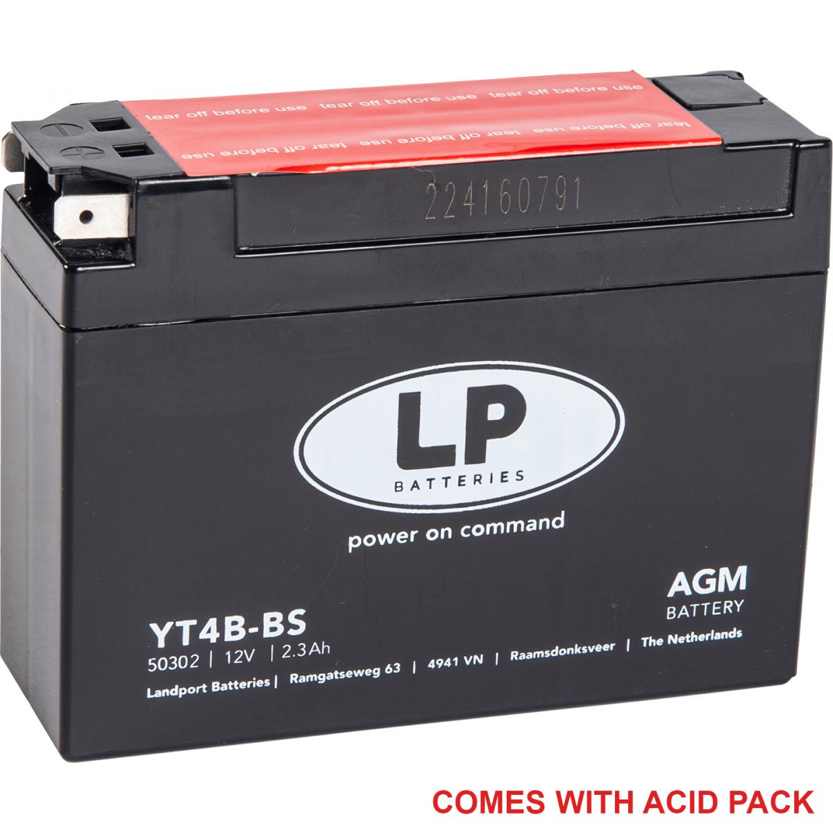 BATTERY LT4B-BS 12V 2.3Ah, LANDPORT 50399 MAINTENAN FREE, YT4B-5 AGM, MA LT4B-BS, MB LT4B-BS