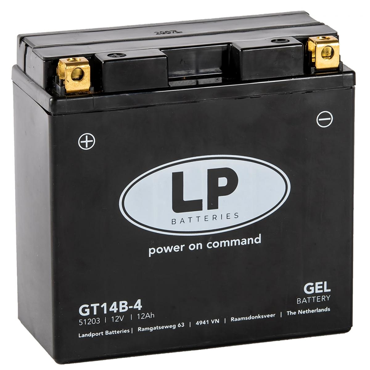 BATTERY GT14B-4 12V 12Ah GEL, LANDPORT 51203, MG LT14B-4, MG GT14B-4, SAME AS YT14B-4 YT14B-BS