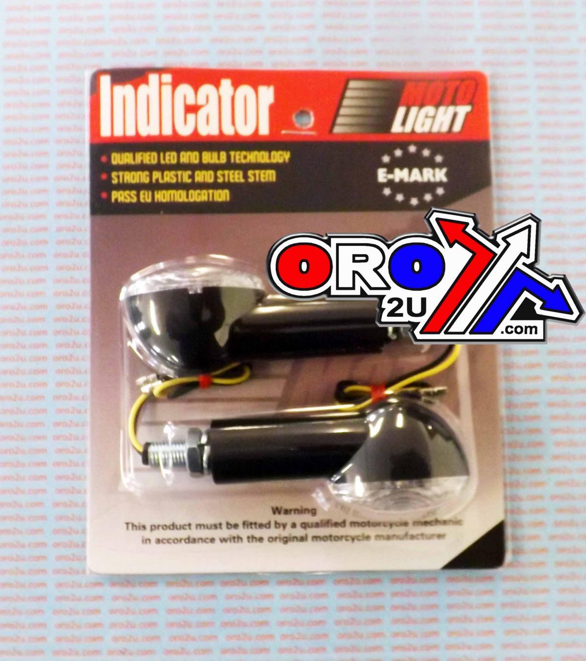 LED INDICATORS CLEAR SET/2 40mm Black Housing E MARKED. MT-003-C-BK40