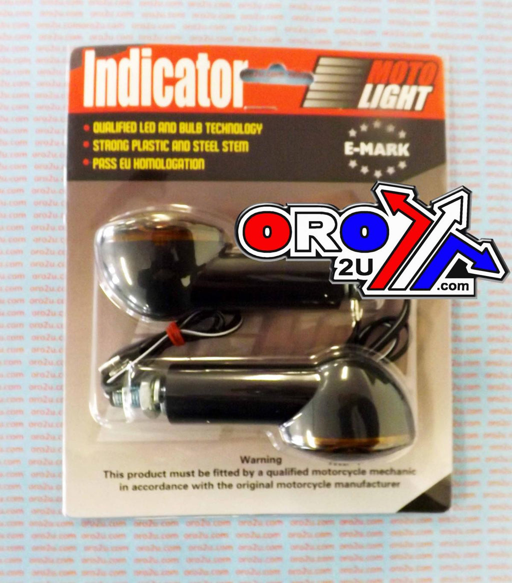 INDICATORS SMOKE 40mm SET/2 Black Housing inc Bulb E MARKED. MT-003-S-BK40