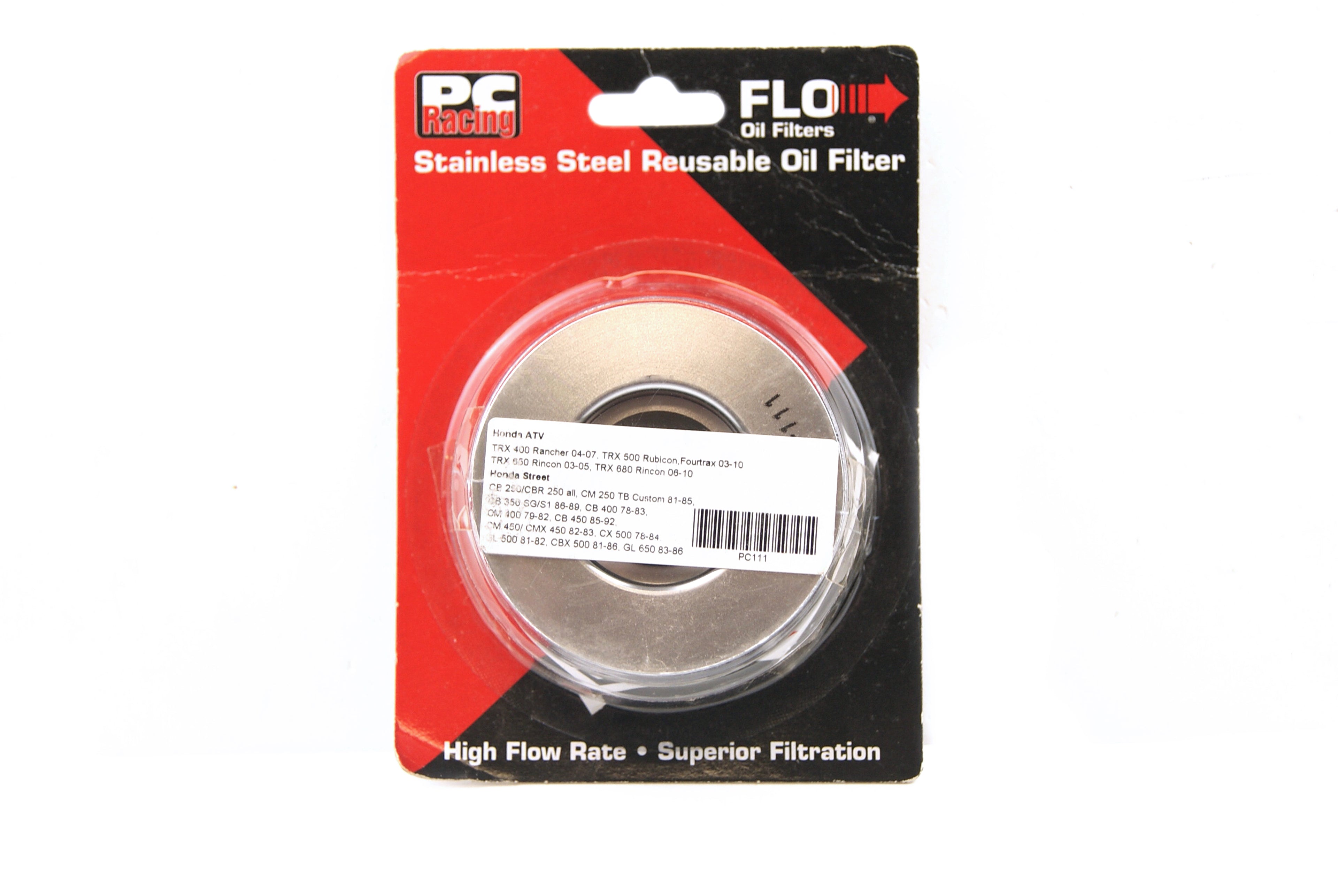 OIL FILTER FLO REUSABLE PC111, PC RACING USA STAINLESS STEEL