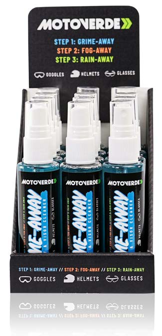 75ml x 12 Motoverde Grime-Away Visor, Lens and Goggle Cleaner Counter Display Pack