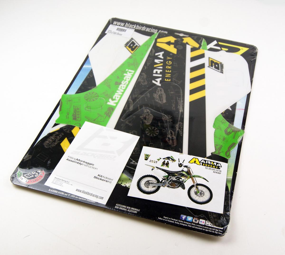 03-08 KX125 250 ARMA ENERGY, BLACKBIRD 2408F GRAPHIC KIT