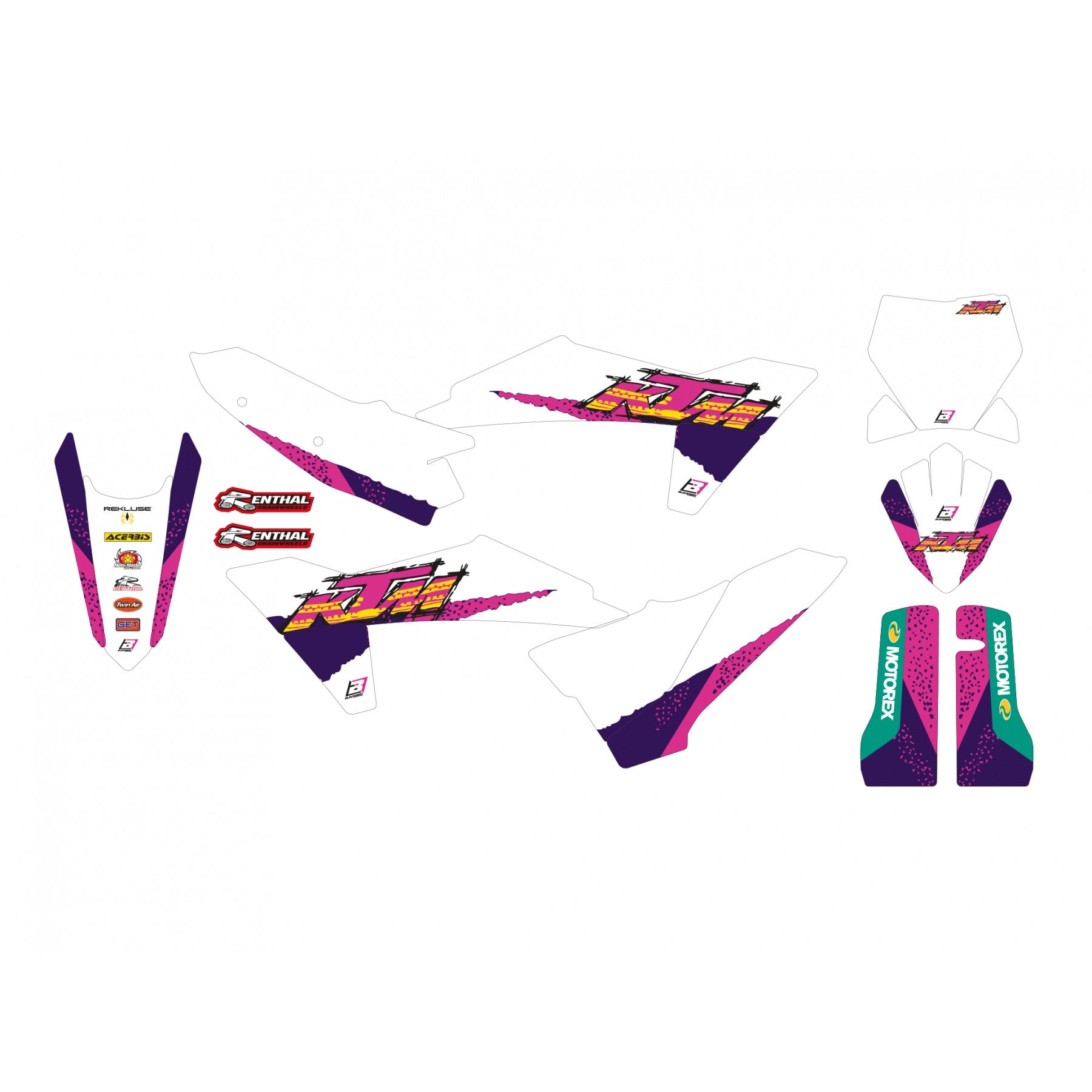 23-24 SX/SXF 24-25 EXC, KTM RETRO PURPLE AND PINK BLACKBIRD DECAL KIT, 2548AA