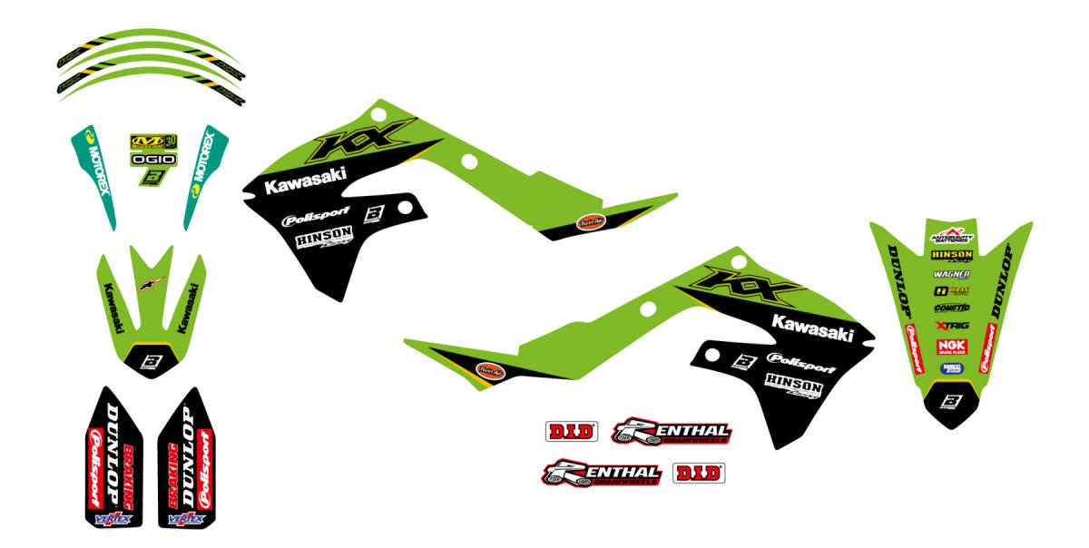 2019-23 KX 450F KAWASAKI F&H 22, BLACKBIRD DECAL KIT 2425R14