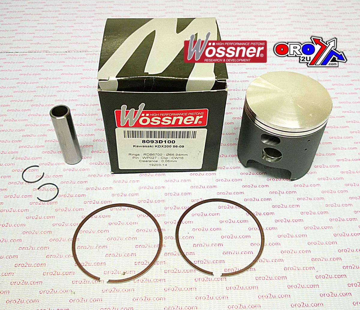 PISTON KIT 86-09 KDX200 66.00, WOSSNER 8093DA KAWASAKI MX 13001-1219