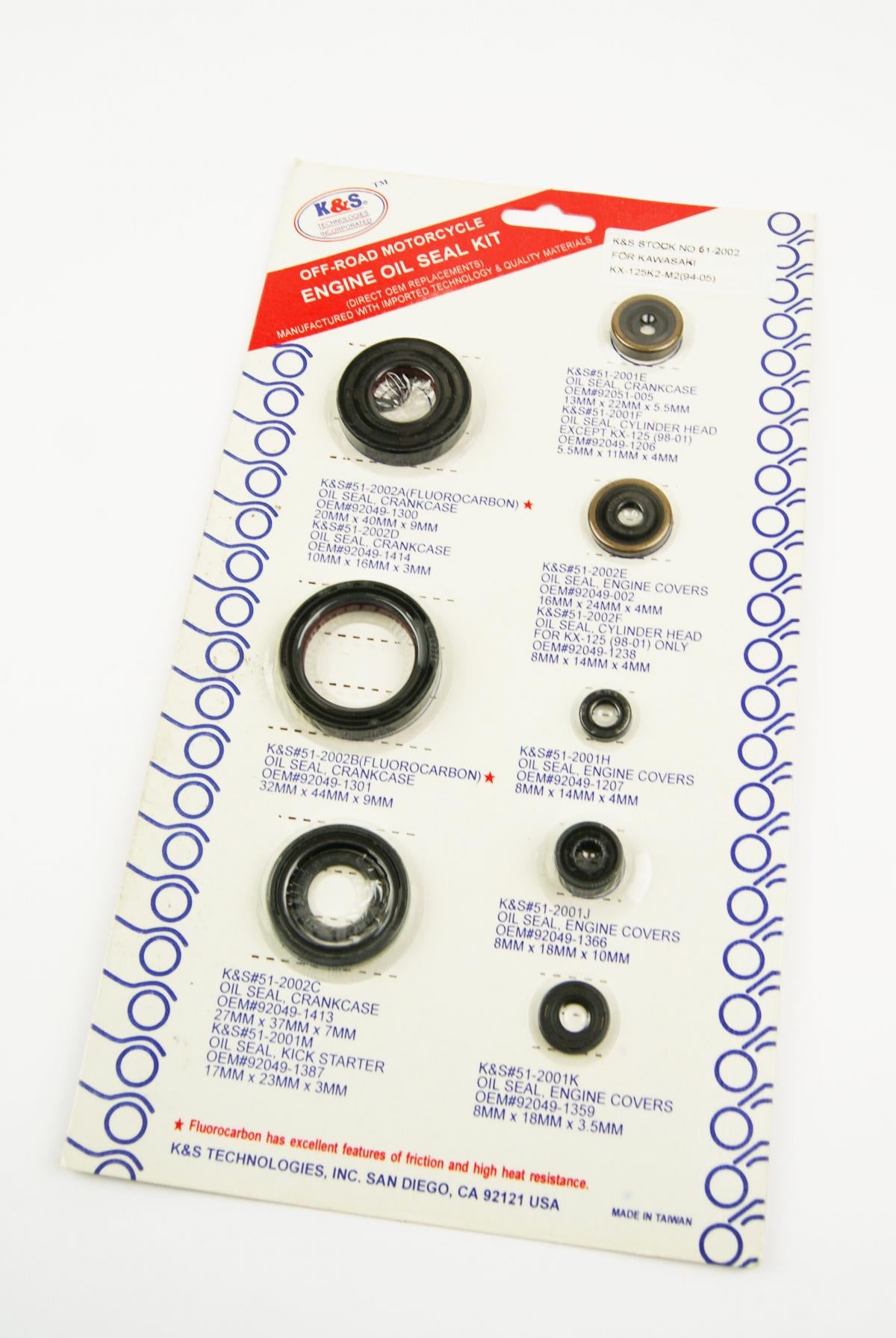 OIL SEAL SET 94-05 KX125 12pcs, K&S 51-2002 ENGINE SET, KS51-2002