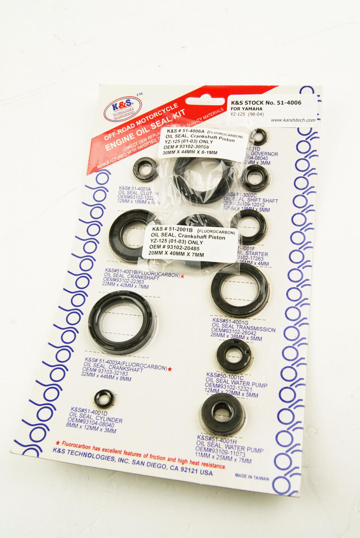 OIL SEAL SET 01-04 YZ125 12Pcs, K&S 51-4006