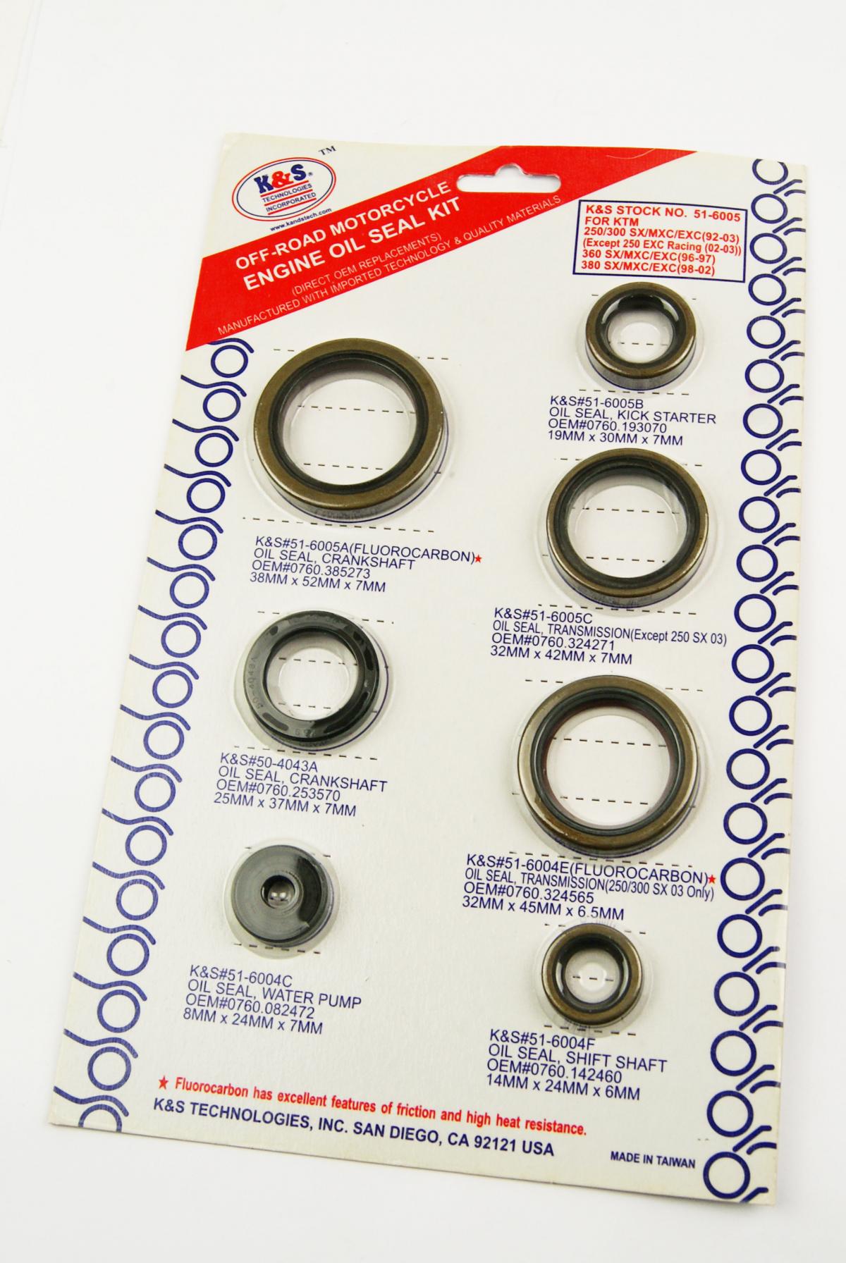 OIL SEAL SET 91-03 250/300 KTM, K&S 51-6005 ENGINE KIT / 7