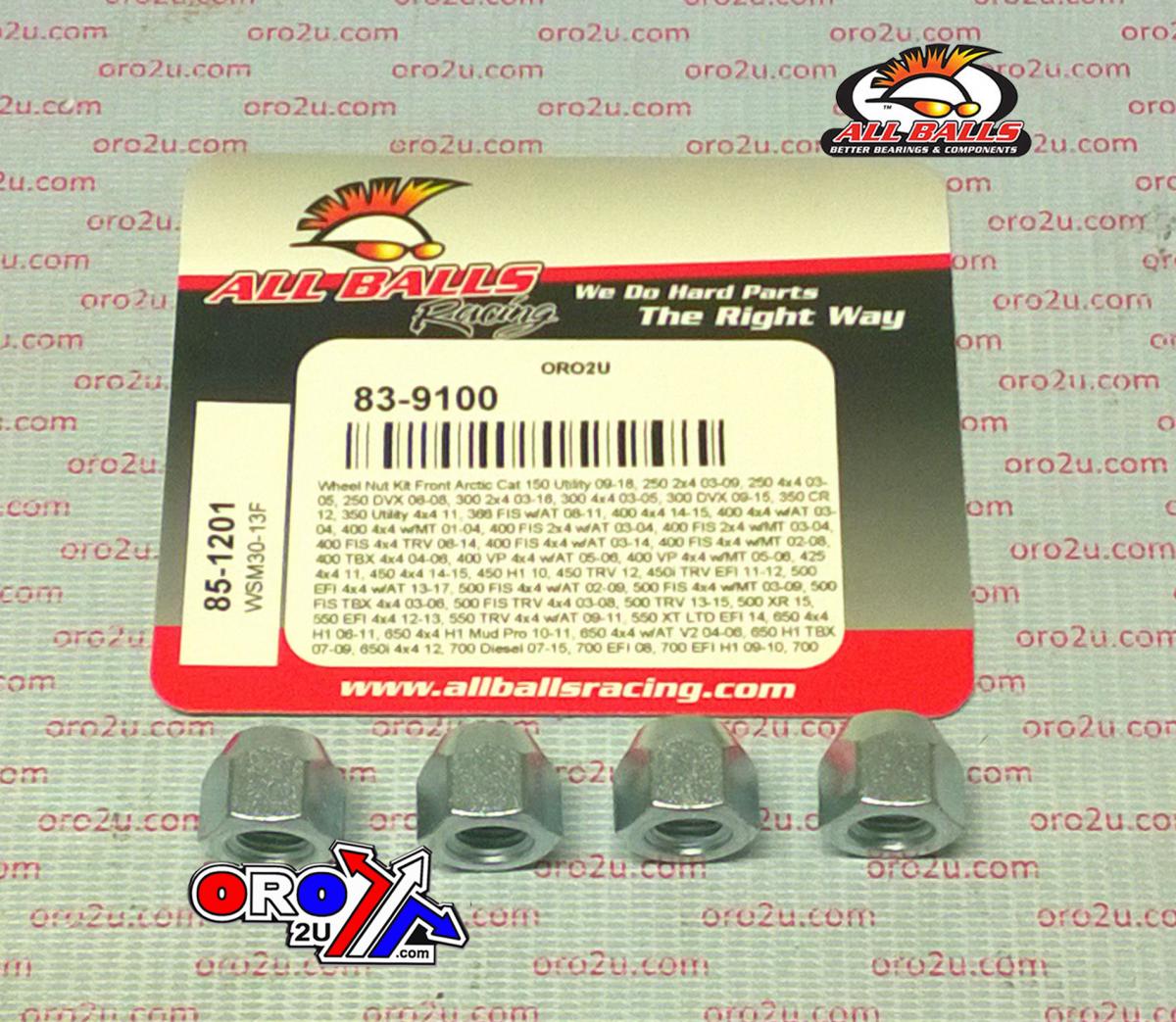 WHEEL NUTS SET-4, ALLBALLS 85-1201, Arctic Cat 150 Utility 09-19, 250 2x4 03-09, 250 4x4 03-05, 250 DVX 06-08, 300 2x4 03-16, 300 4x4 03