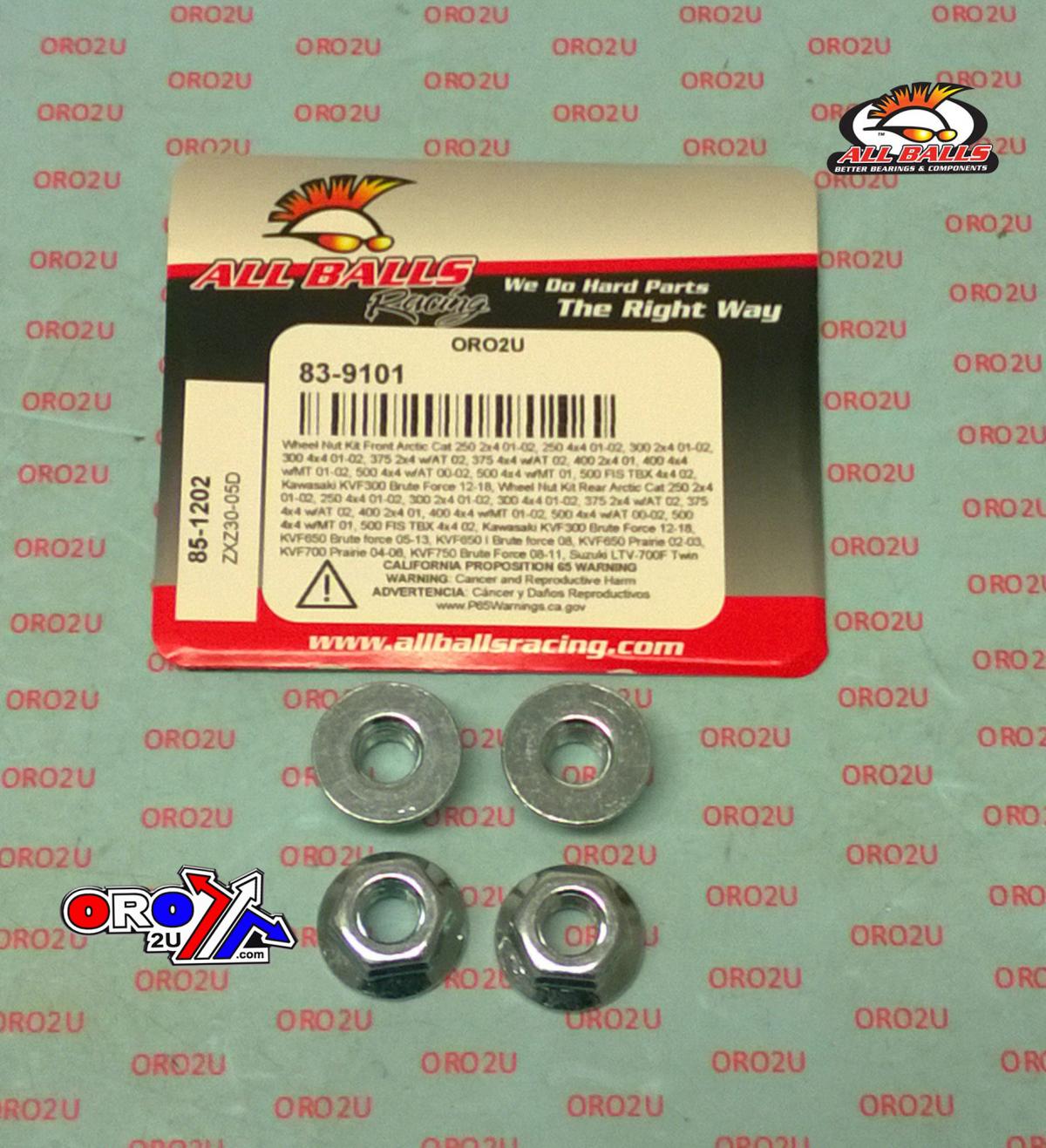 WHEEL NUT SET-4, ALLBALLS 85-1202, Arctic Cat 250 2x4 01-02, 250 4x4 01-02, 300 2x4 01-02, 300 4x4 01-02, 375 2x4 w/AT 02, 375 4x4 w/AT