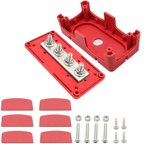 BATTERY BUSBAR 4 POST 12V 24V 36V 48V 300AMP RED POSITIVE POWER DISTRIBUTION BLOCK