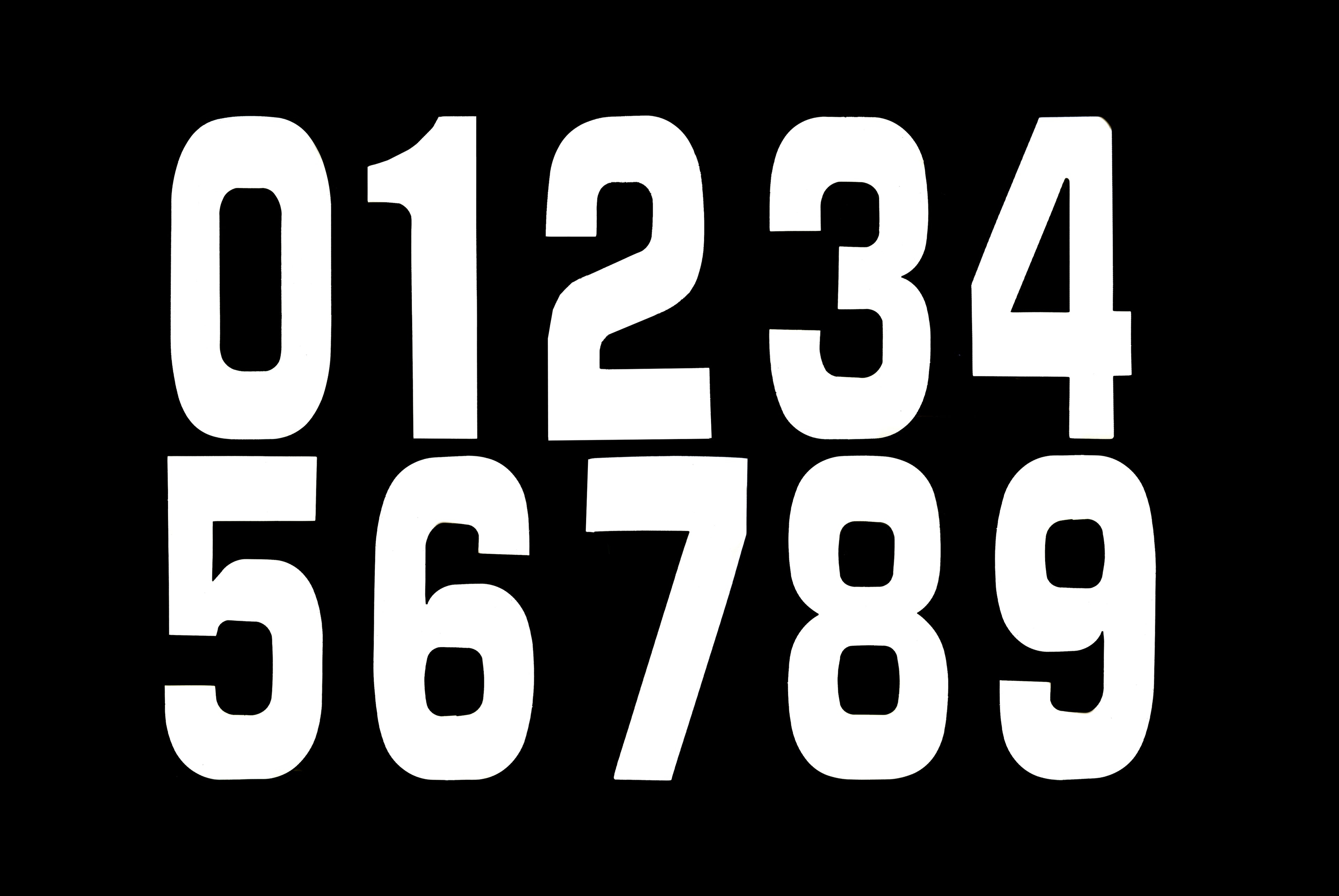 RACE NUMBERS - 0 1 2 3 4 5 6 7 8 9 - WHITE, 25 OF EACH NUMBER / 15cm 6 / PACK OF 250