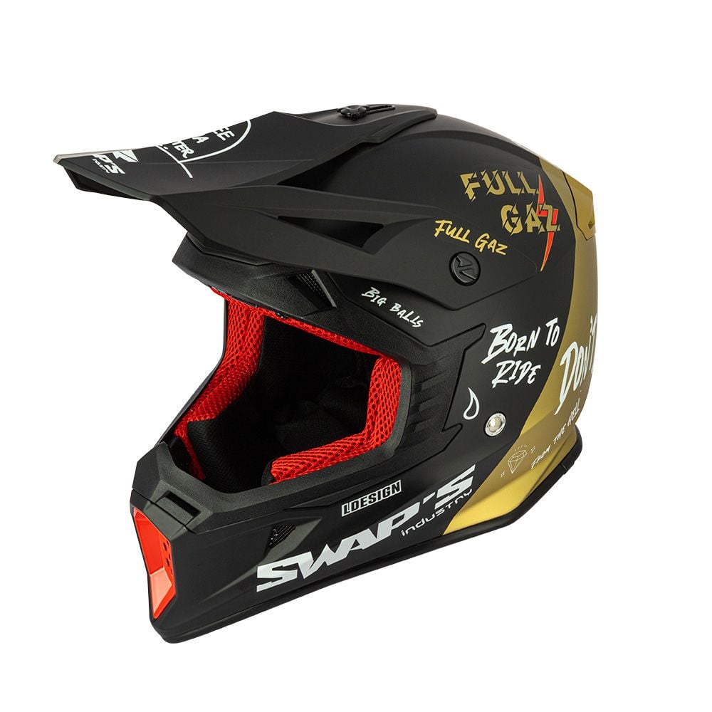 MOTOCROSS HELMET SWAPS S818 - MATT BLACK GOLD FULL GAZ - SIZE S 55cm - 56cm