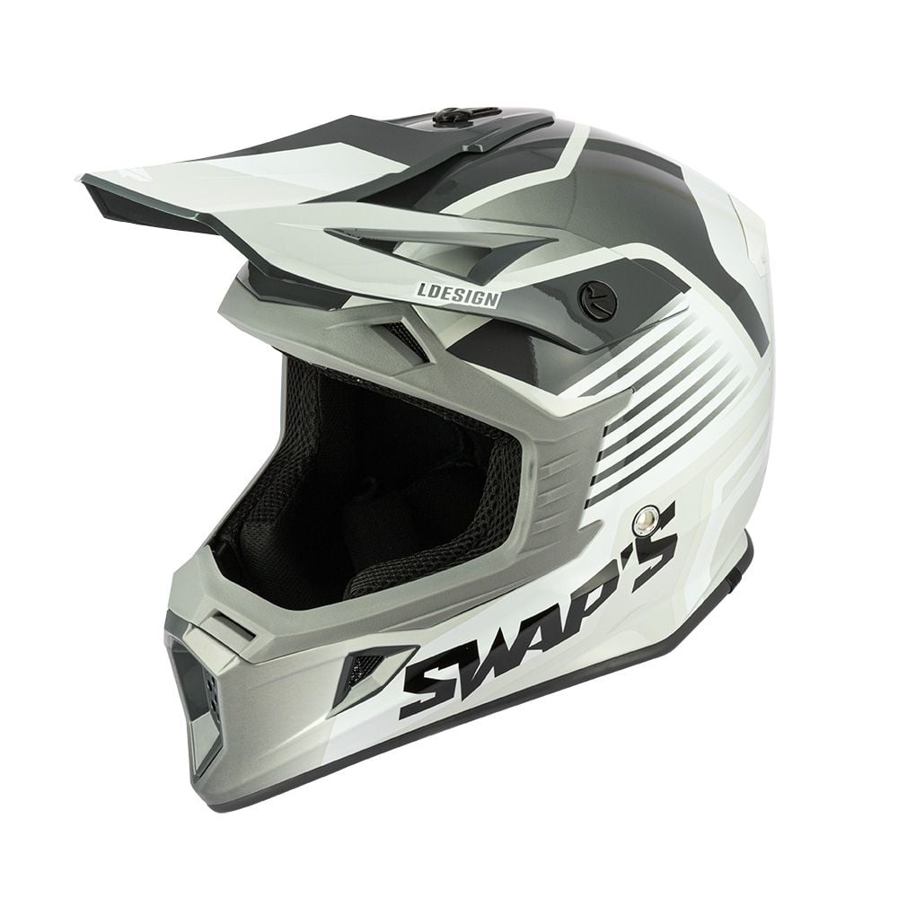 MOTOCROSS HELMET SWAPS S818 - SHINY GREY WHITE - SIZE S 55cm - 56cm