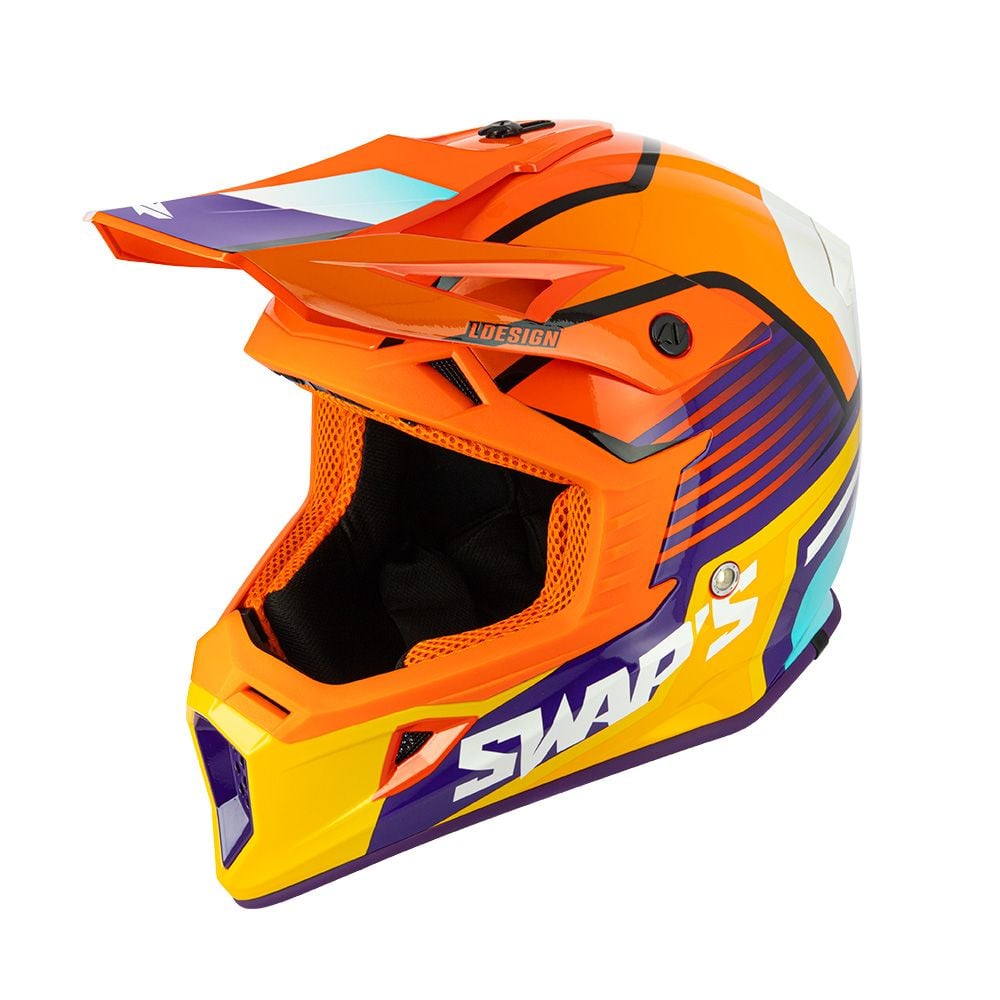 MOTOCROSS HELMET SWAPS S818 - SHINY ORANGE BLUE WHITE - SIZE XL 61cm - 62cm