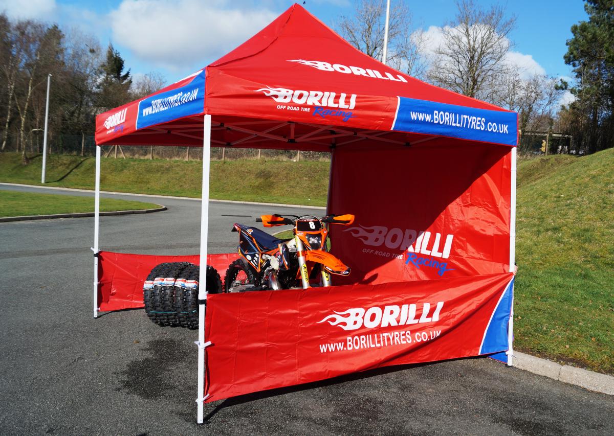 GAZEBO / CANOPY TENT 3x3m, BORILLI SUPPORT POP UP TENT, WITH BACK & HALF SIDES