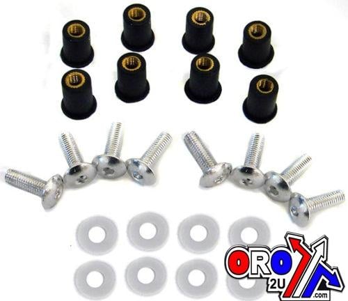Pack of 8, M5 x 16mm LONG Motorcycle Wind Screen Shield Bolts Washers & Well Nuts Kit.