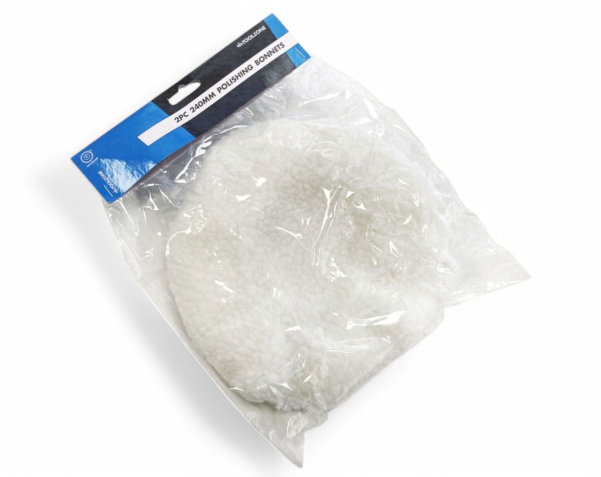 POLISHING BONNETS 2PC 240mm SIMULATED LAMBS WOOL AND TERRY CLOTH - TOOLZONE KDPAB008