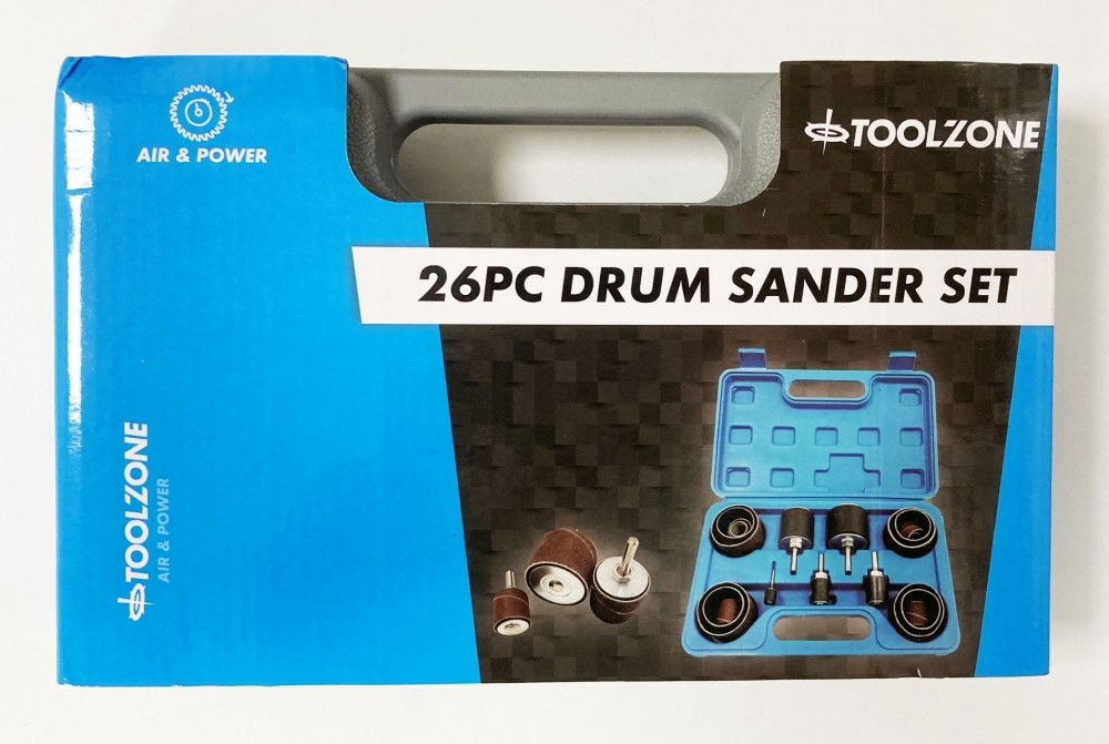 DRUM SANDER SET 26 PIECES 13mm 19mm 25mm 38mm 50mm 80 120 GRIT - TOOLZONE KDPAB158