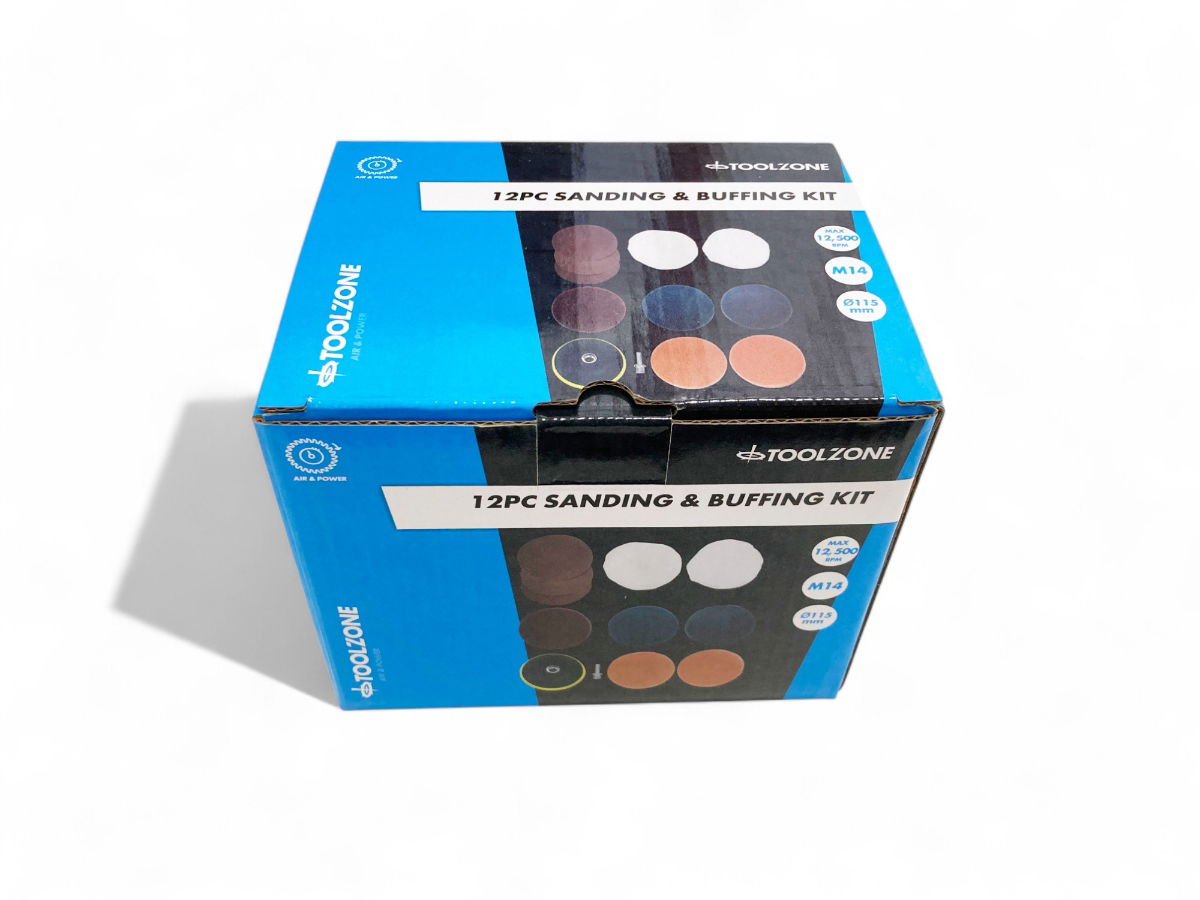 SANDING AND BUFFING KIT 12 PIECES 115mm WITH M14 ARBOR - TOOLZONE KDPAB171