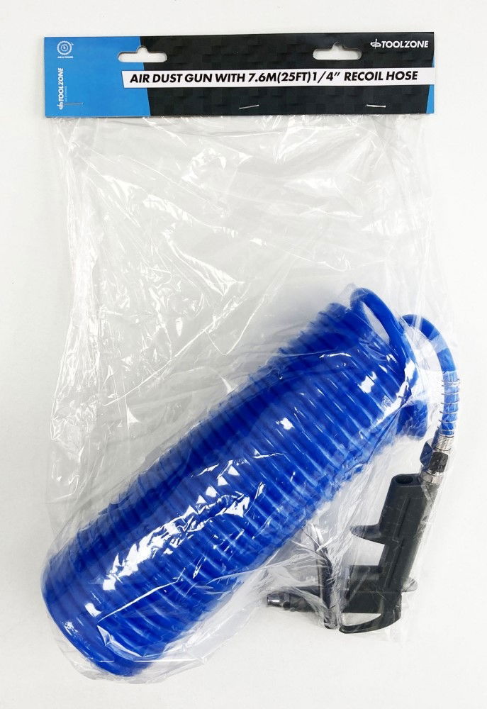 AIR DUST GUN WITH 7.6m x 1/4 RECOIL HOSE MAX PRESSURE 200psi - TOOLZONE KDPAT037