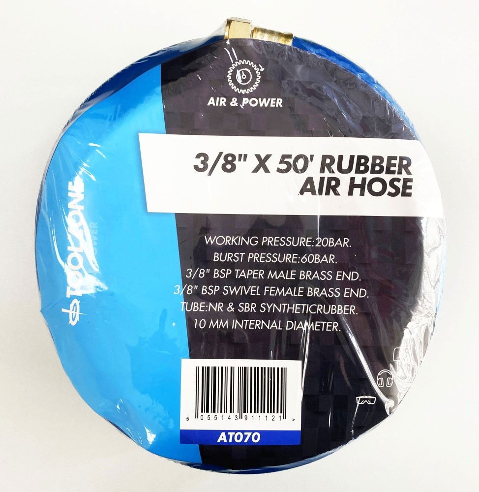 AIR HOSE 3/8 50ft HI VIS 3/8 BSP MALE AND FEMALE ENDS WORKING PRESSURE 20 bar - TOOLZONE KDPAT070