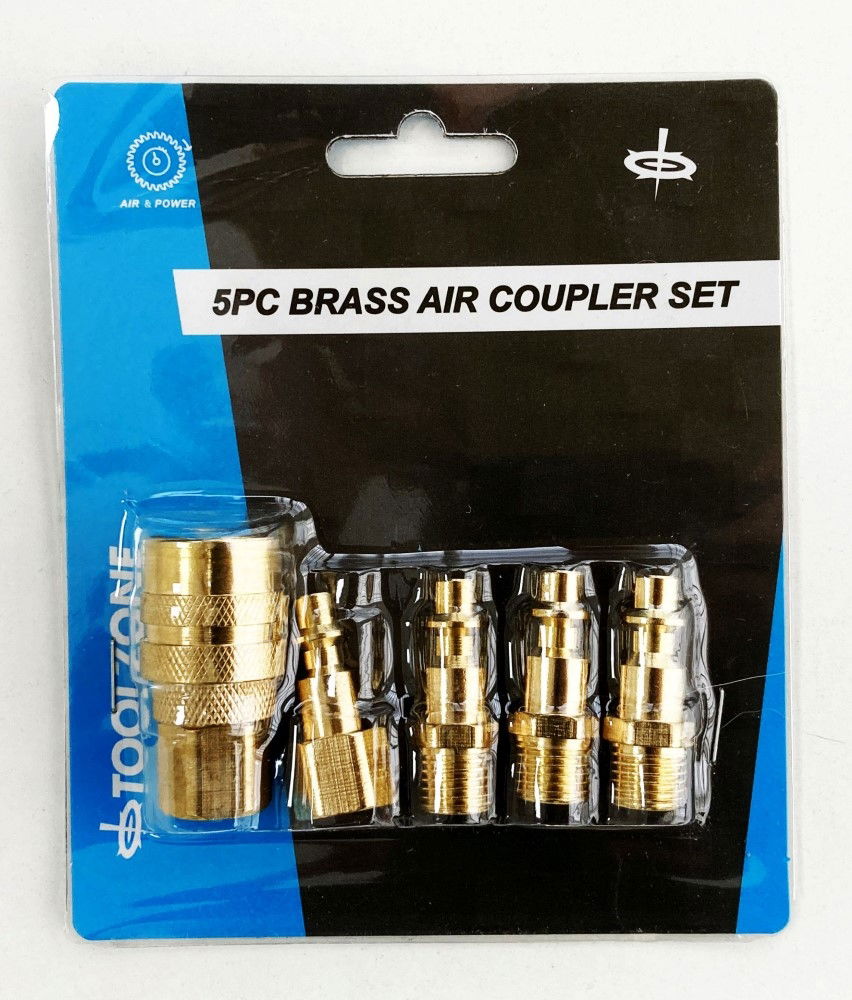 BRASS QUICK AIR COUPLER SET 5pc 1/4 npt INCLUDES FEMALE COUPLER CONNECTOR 3 MALE CONNECTORS - TOOLZONE KDPAT085