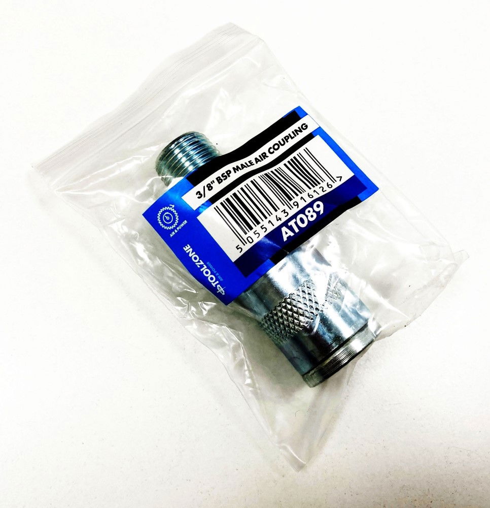AIR COUPLING 3/8 bsp MALE ZINC PLATED STEEL COMPATIBLE WITH pcl FITTINGS - TOOLZONE KDPAT089