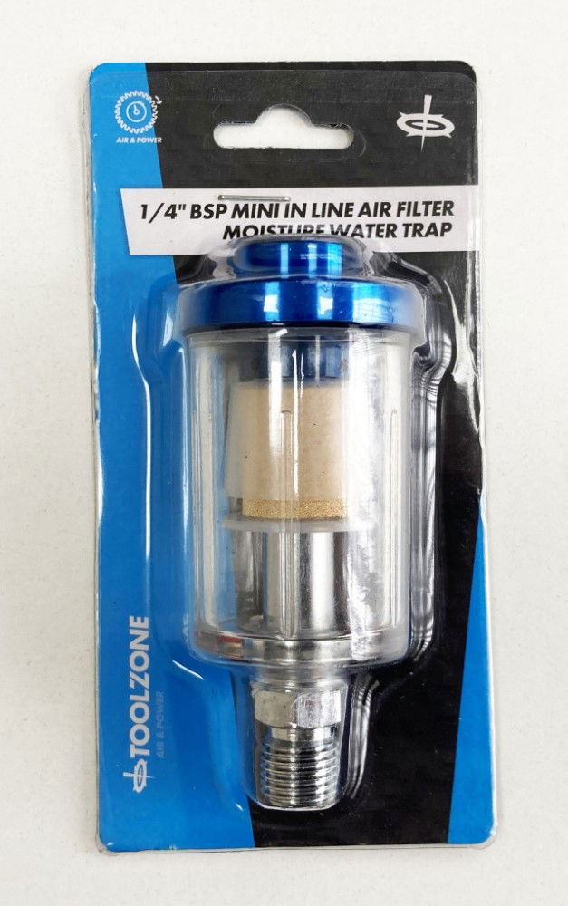 IN LINE MOISTURE TRAP 1/4 bsp INCLUDES CONDENSATION VALVE CLEAR FILTER BOWL - TOOLZONE KDPAT097