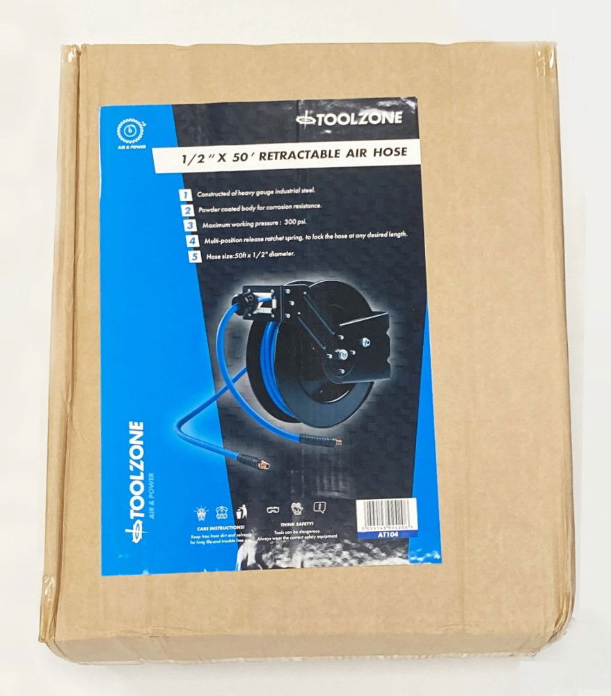 RETRACTABLE AIR HOSE 50ft 1/2 WORKING PRESSURE 300psi AUTO REWIND - TOOLZONE KDPAT104