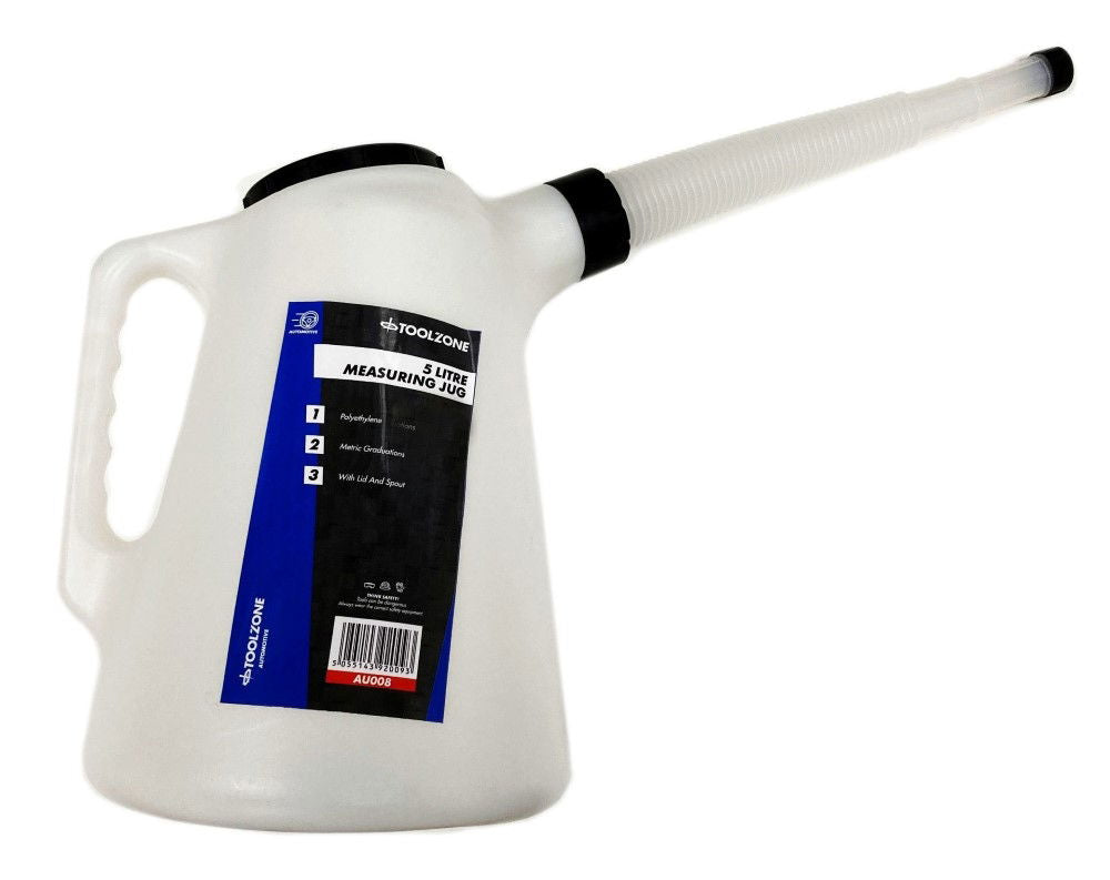 MEASURING JUG 5 litre WITH LID AND FLEXIBLE SPOUT POLYETHYLENE - TOOLZONE KDPAU008