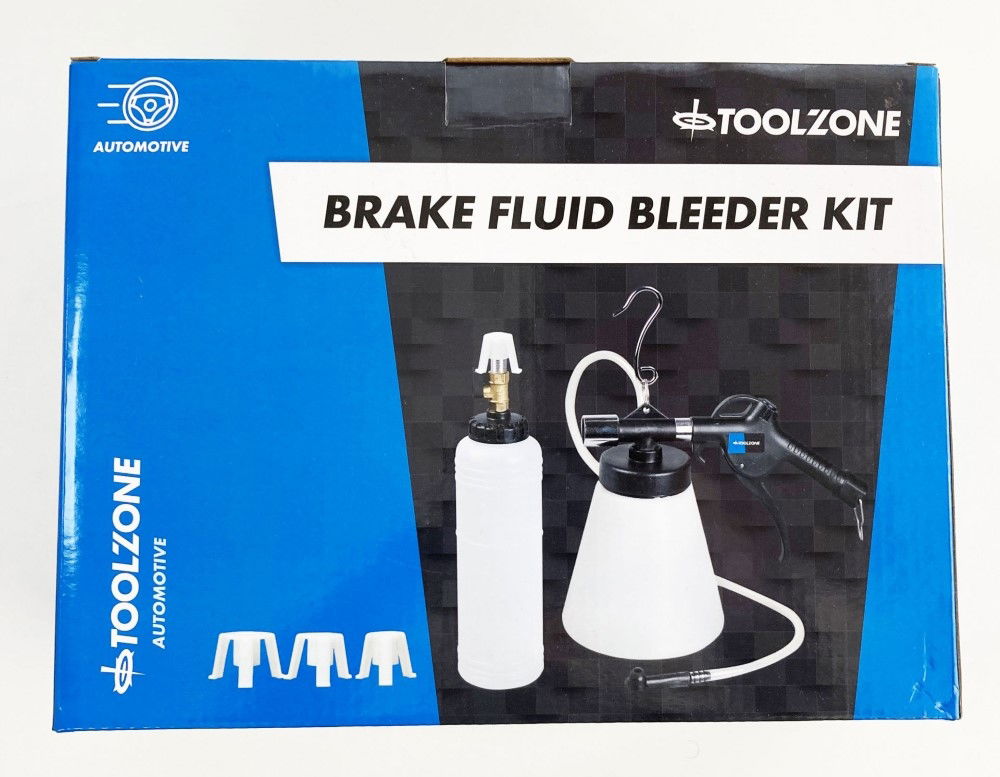 BRAKE FLUID BLEEDER KIT PNEUMATIC 750ml 70-120 psi 2m TUBE - TOOLZONE KDPAU032