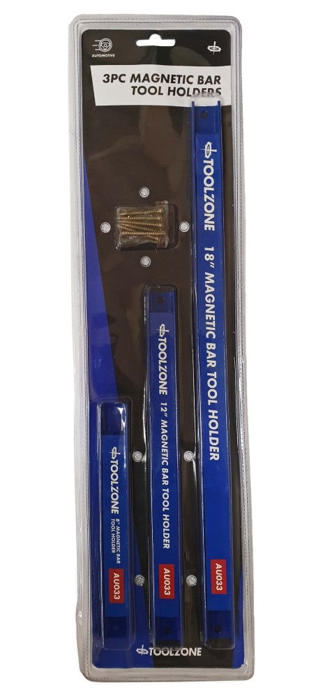 MAGNETIC TOOL BARS SET 3pc 8 12 18 WITH WALL FIXTURES - TOOLZONE KDPAU033