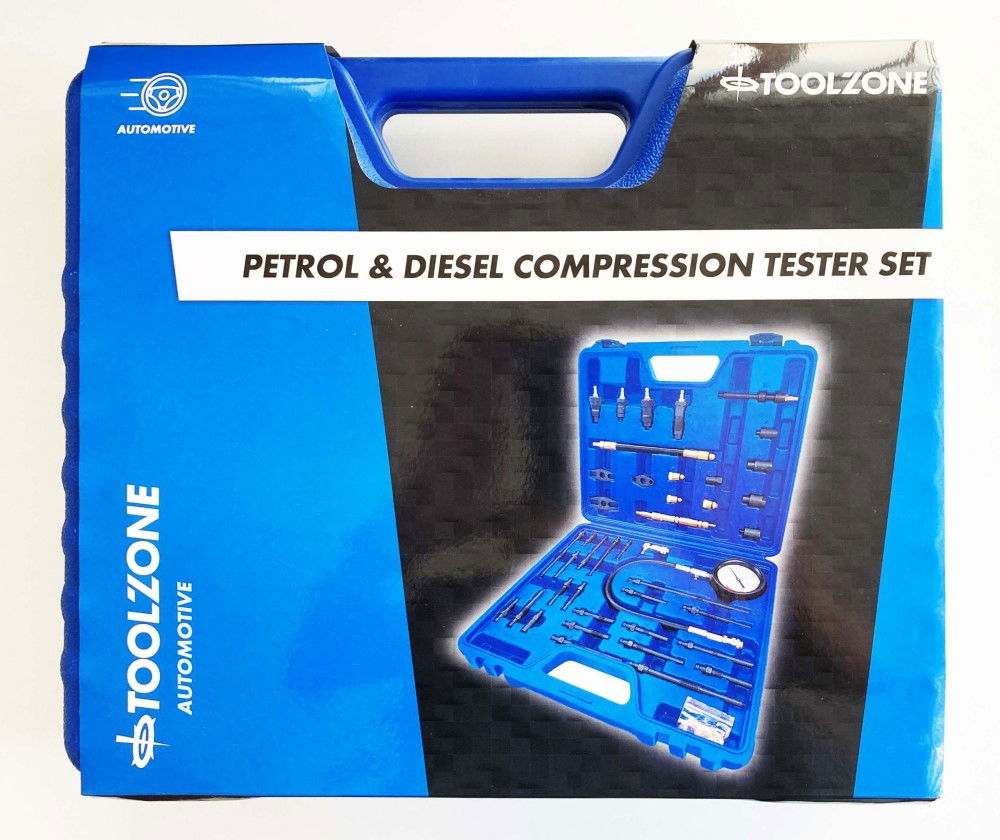 MASTER COMPRESSION TEST KIT FOR PETROL AND DIESEL ENGINES 64mm GAUGE - TOOLZONE KDPAU036