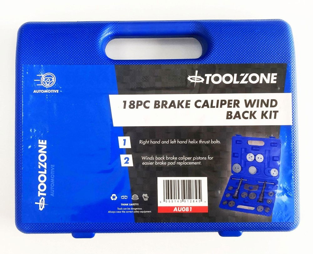 BRAKE CALIPER WIND BACK TOOL SET 18pc WITH ADAPTORS - TOOLZONE KDPAU081
