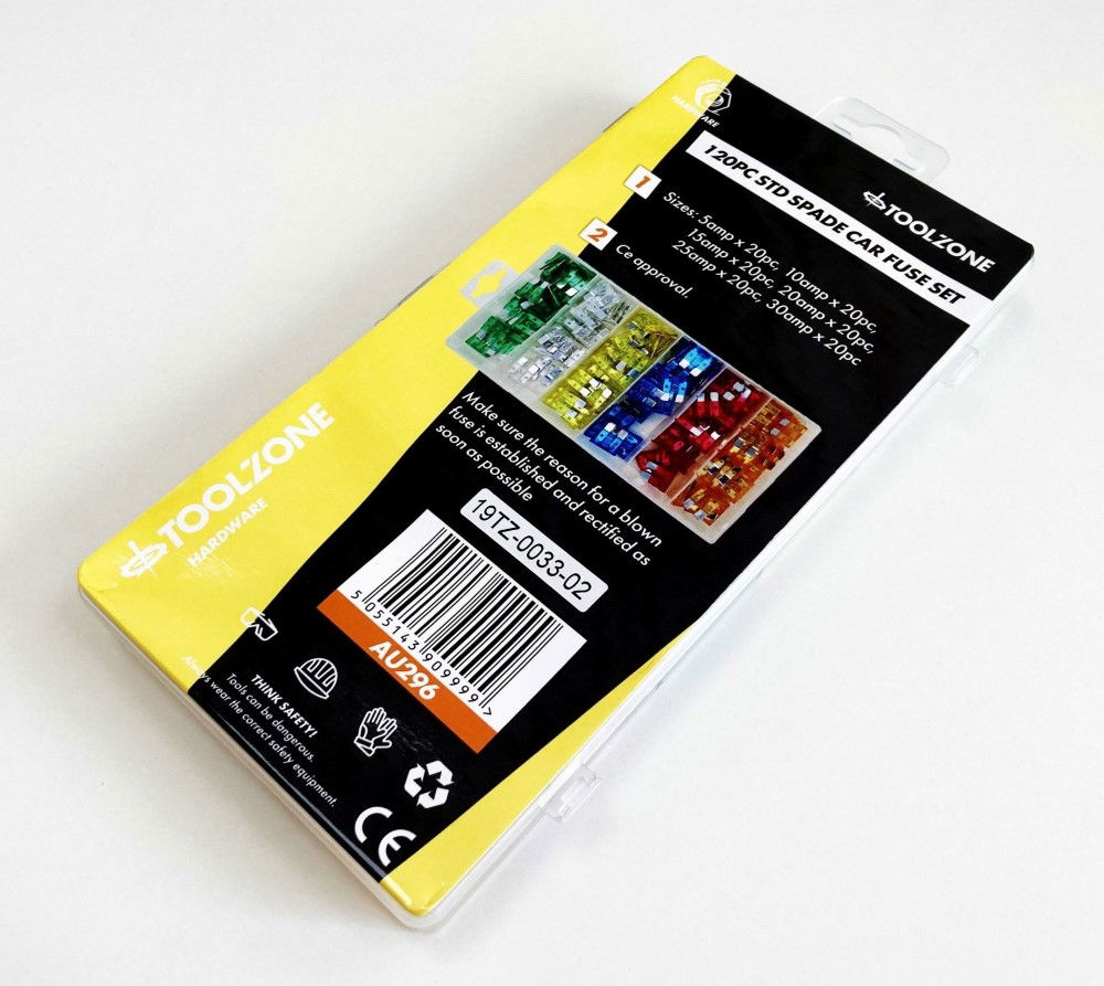 CAR FUSES STANDARD BLADE 120pc ASSORTED 5a-30a - TOOLZONE KDPAU296