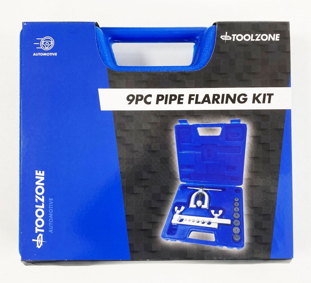 BRAKE PIPE FLARING TOOL KIT 9pc WITH 7 DIES 3/16 TO 5/8 - TOOLZONE KDPAU383