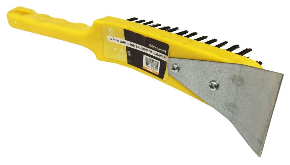 WIRE BRUSH 5 ROW WITH SCRAPER PLASTIC HANDLE - TOOLZONE KDPBR002