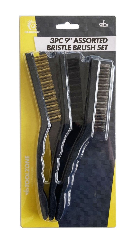 BRISTLE BRUSH SET 3PC 9 ASSORTED BRASS NYLON STEEL - TOOLZONE KDPBR050