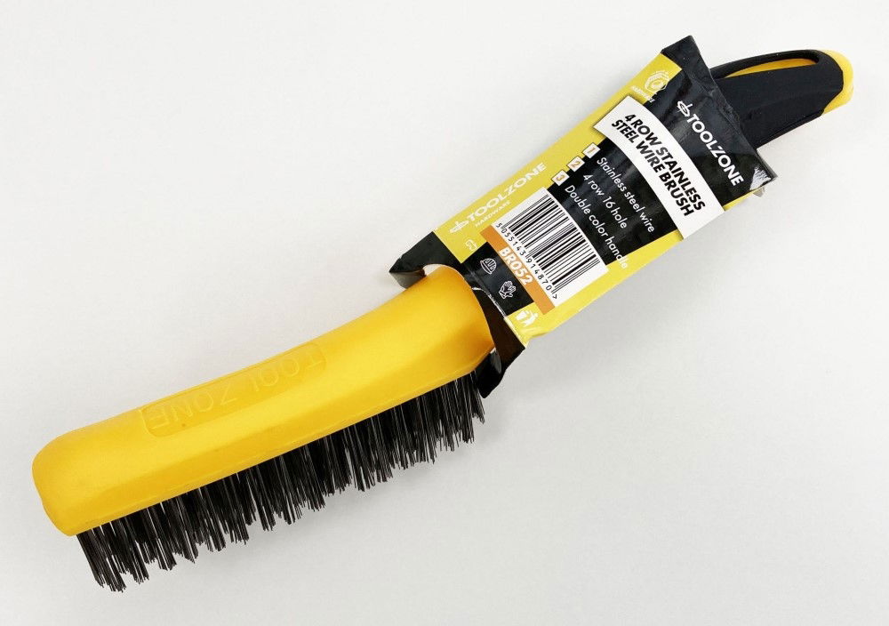 WIRE BRUSH 4 ROW STAINLESS STEEL PLASTIC HANDLE - TOOLZONE KDPBR052