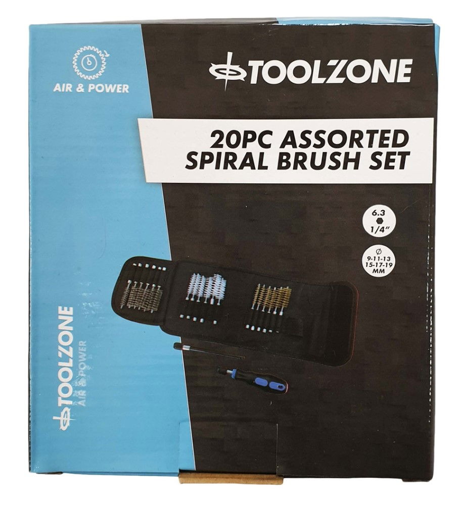 SPIRAL BRUSH SET 20PC DETAIL BRASS STAINLESS STEEL NYLON 150mm EXTENSION - TOOLZONE KDPBR053