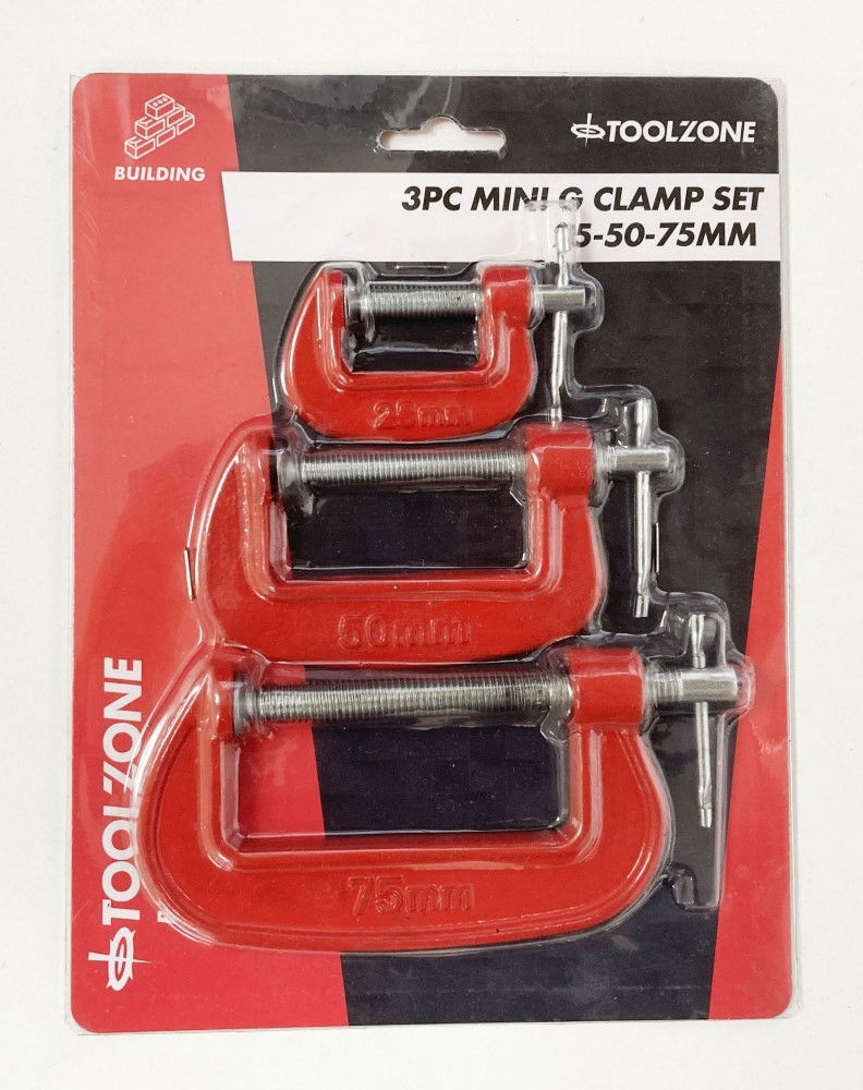 G CLAMP SET 3PC MINI 25mm 50mm 75mm - TOOLZONE KDPCL004