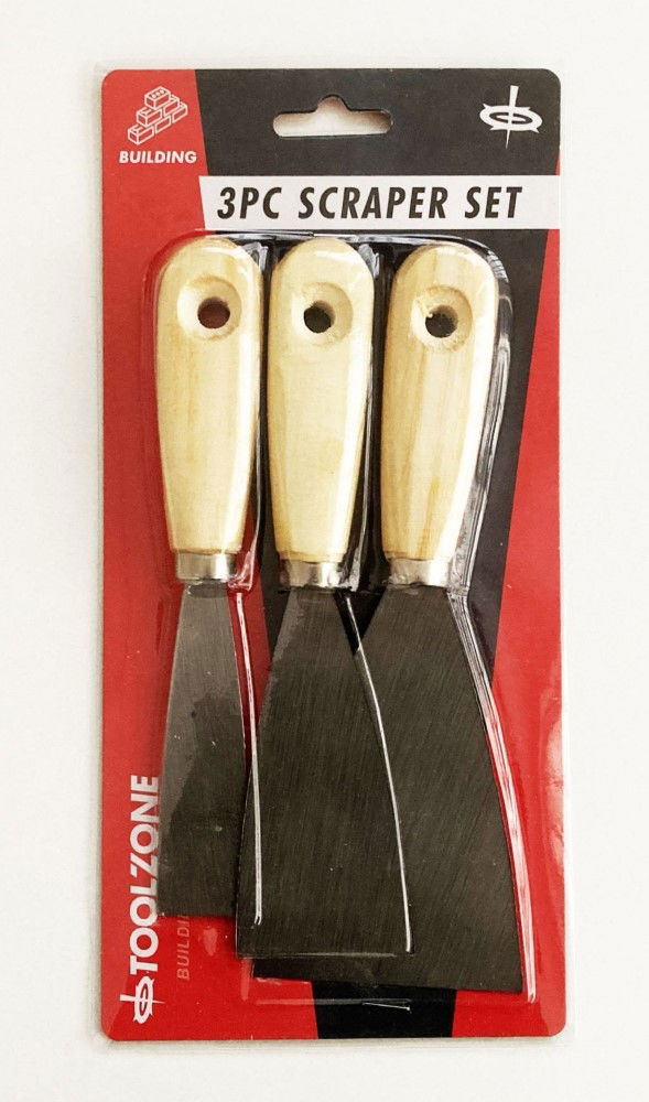 SCRAPER SET 3PC WOODEN HANDLES - TOOLZONE KDPDC047