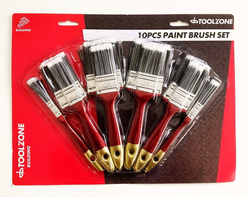 PAINT BRUSH SET 10PC NYLON BRISTLE ASSORTED SIZES - TOOLZONE KDPDC143