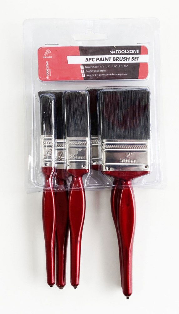 PAINT BRUSH SET 5PC RED HANDLE ASSORTED SIZES - TOOLZONE KDPDC187