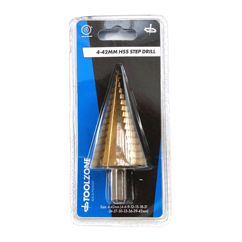 STEP DRILL HSS 4-42mm 14 STEPS 10mm SHANK TITANIUM COATED - TOOLZONE KDPDR037